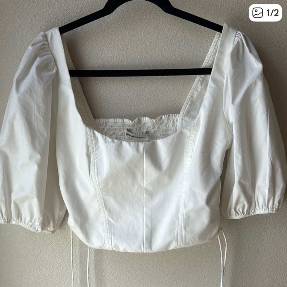 Abercrombie & Fitch White Puff Sleeve Square-Neck Blouse